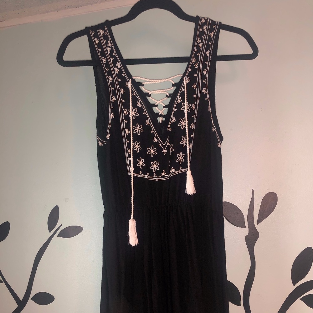 black dress with white embroidery